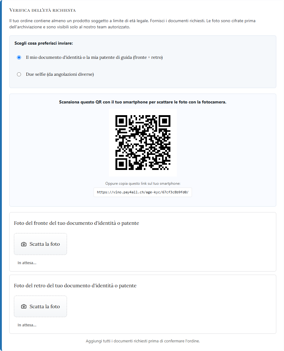 Schermata 1 del plugin Pay4All Age